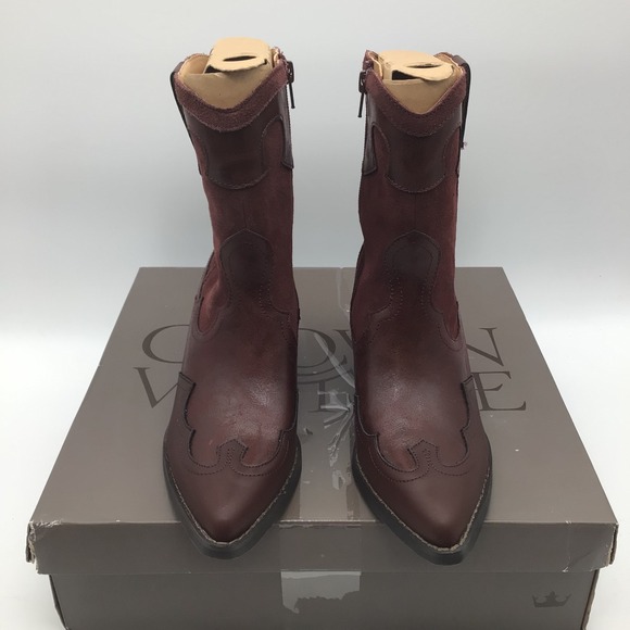 Crown Vintage CV-IZZIE Women Rum Leather Suede Western Ankle Boots Size 6.5M NEW - Picture 3 of 6
